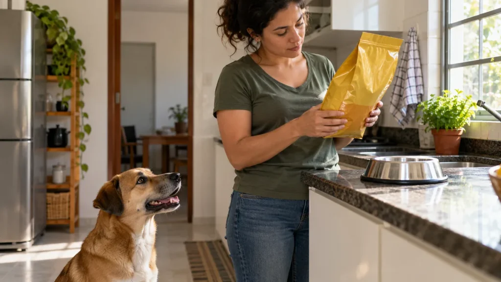 Tutora conferindo a embalagem do alimento