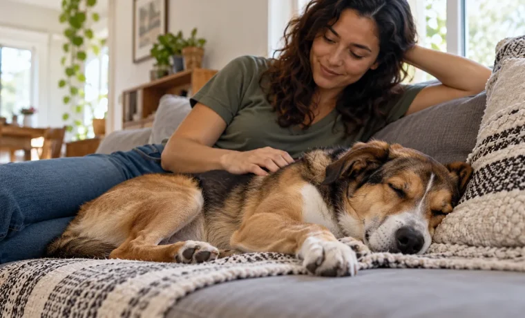 Cachorro dormindo em sua cama na sala